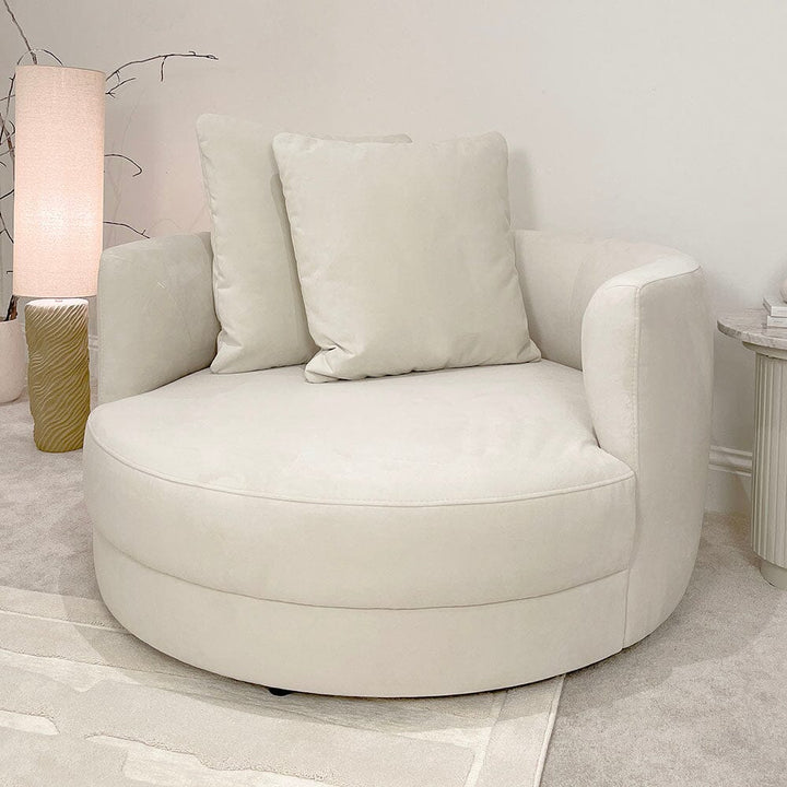 Ayla Cream Velvet Swivel Snuggler 