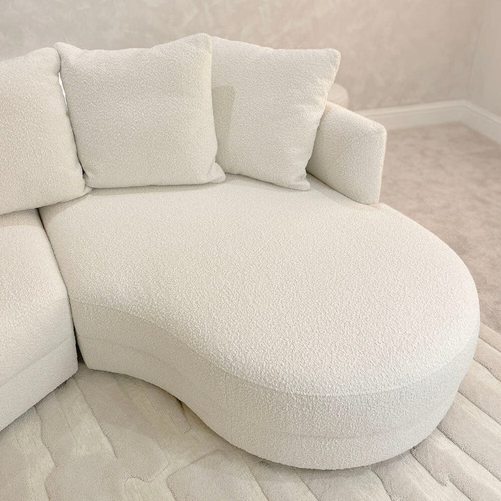 Ayla Ivory Boucle Pillow Back Curved Chaise End Sofa Made to Order Sofa 