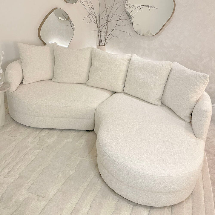 Ayla Ivory Boucle Pillow Back Curved Chaise End Sofa Made to Order Sofa 
