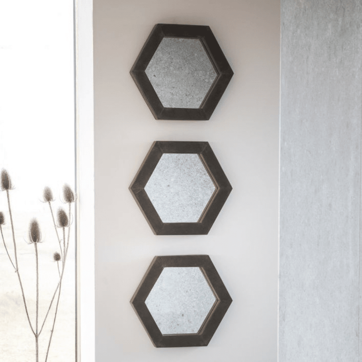 Bangkok Concrete Effect Set of 3 Hexagonal Wall Mirrors Mirror 