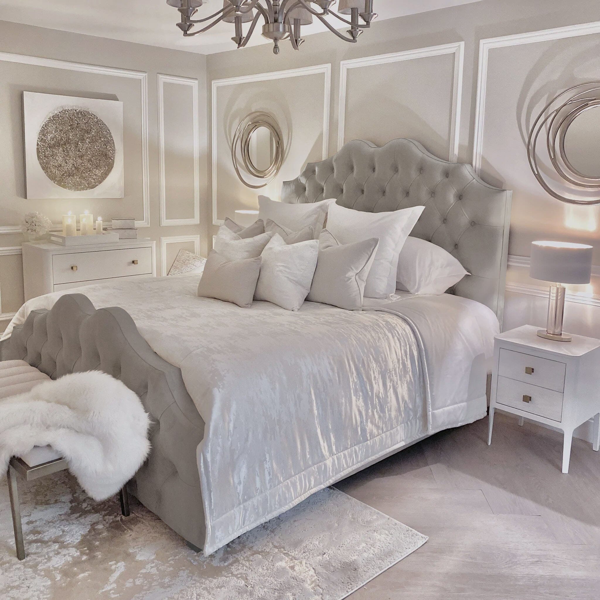 Belvoir Grey Luxury Curved Velvet Bed – Rowen Homes