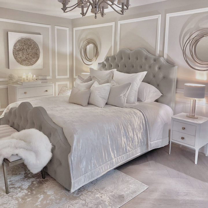 Belvoir Grey Luxury Curved Velvet Bed Made to Order Bed 
