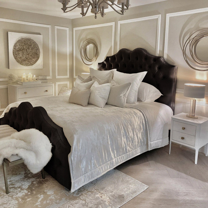 Belvoir Jet Black Luxury Curved Velvet Bed Made to Order Bed 