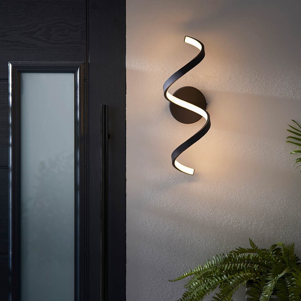 Black LED Twisted Outdoor Wall Light Lighting 