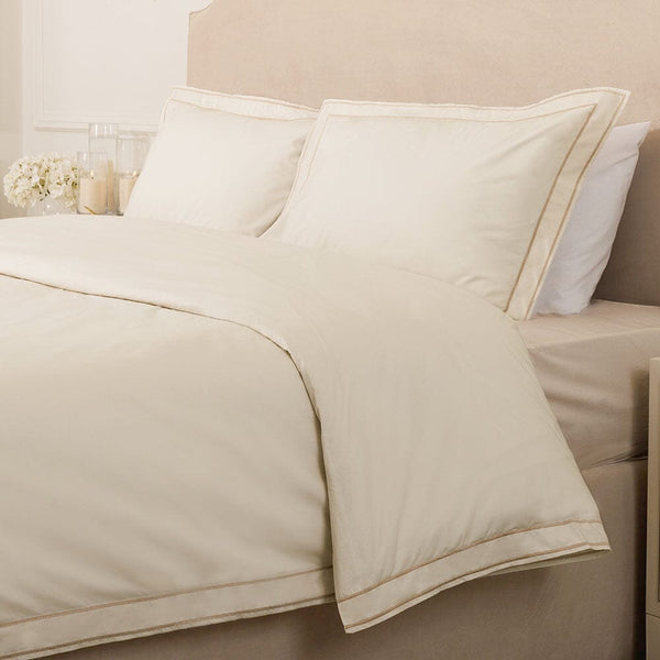 Bliss 200 Thread Count 100% Cotton Cream Duvet Set with Double Taupe Cord Stitch Detail Bedding 