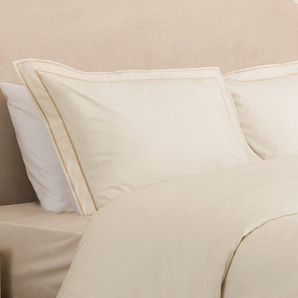 Bliss 200 Thread Count 100% Cotton Cream Oxford Pillowcase with Double Taupe Cord Stitch Detail - Set of 2 Textiles 
