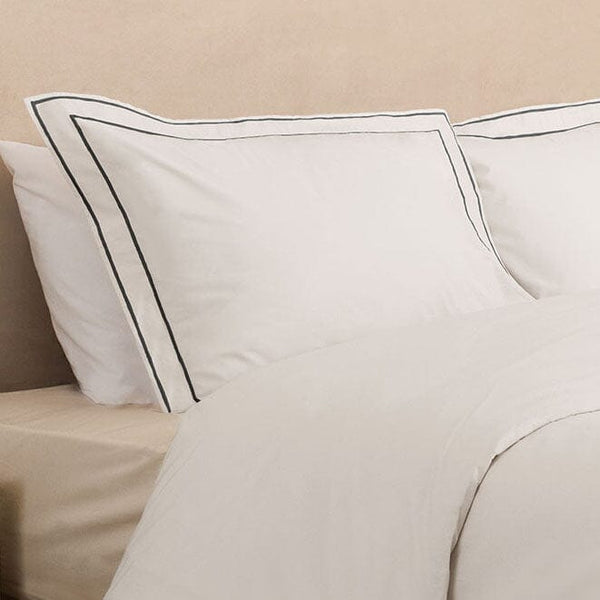 Bliss 200 Thread Count 100% Cotton White Oxford Pillowcase with Double Black Cord Stitch Detail - Set of 2 Textiles 