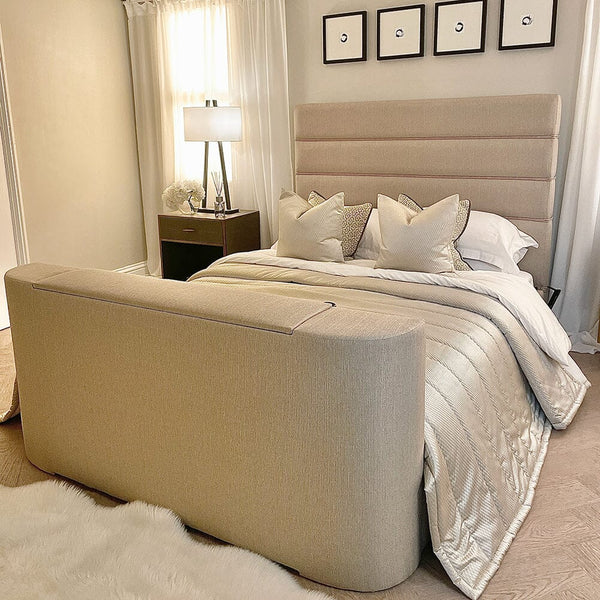 Blythe Sand Woven Fabric Adjustable Luxury TV Bed, With Mattress Made to Order Bed 