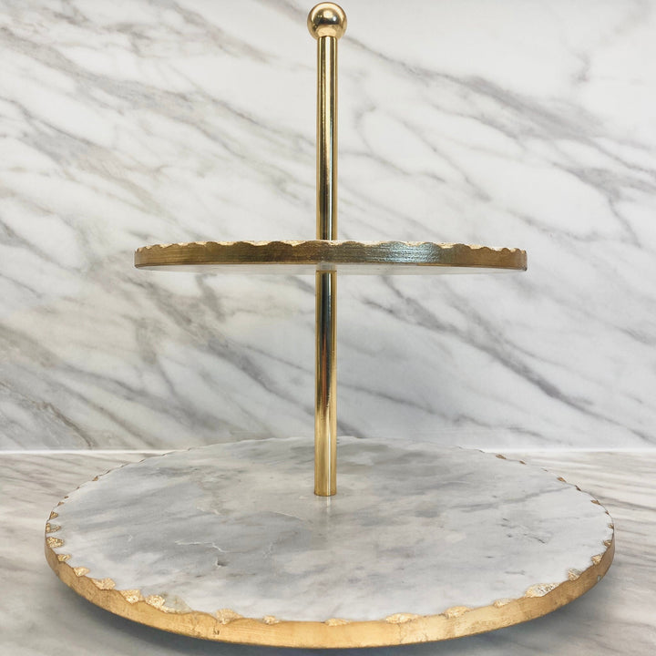 Borel Gold Foil Marble 2 Tier Cake Stand Kitchen 