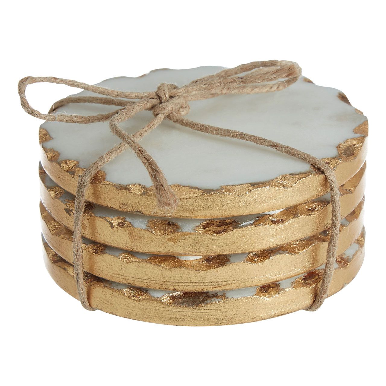 Borel Set Of 4 Gold Foil Marble Round Coasters Kitchen 