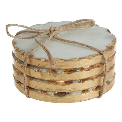 Borel Set Of 4 Gold Foil Marble Round Coasters Kitchen 