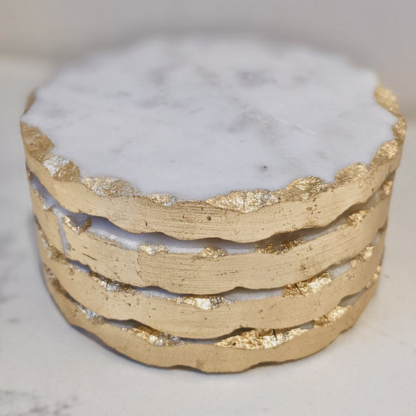 Borel Set Of 4 Gold Foil Marble Round Coasters 