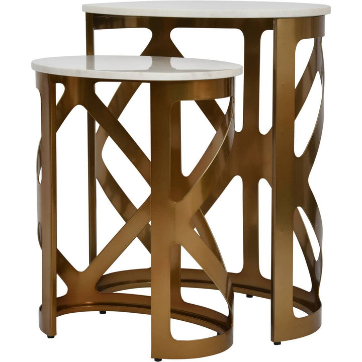 Brantley Premium Geometric Marble & Bronze Nest of Tables Furniture 