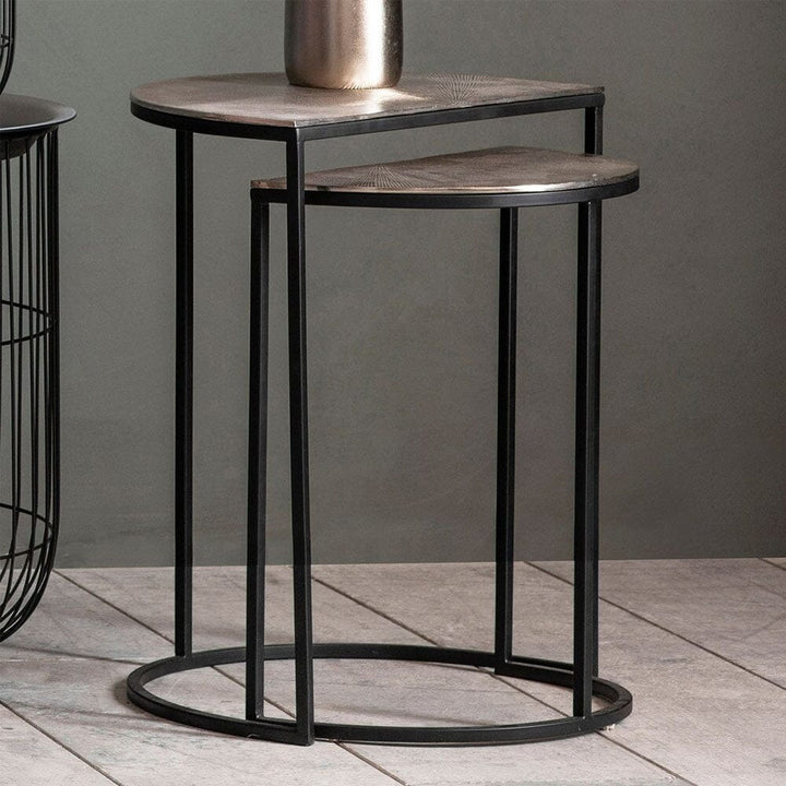 Bristol Silver & Black Half Moon Nesting Side Tables Furniture 