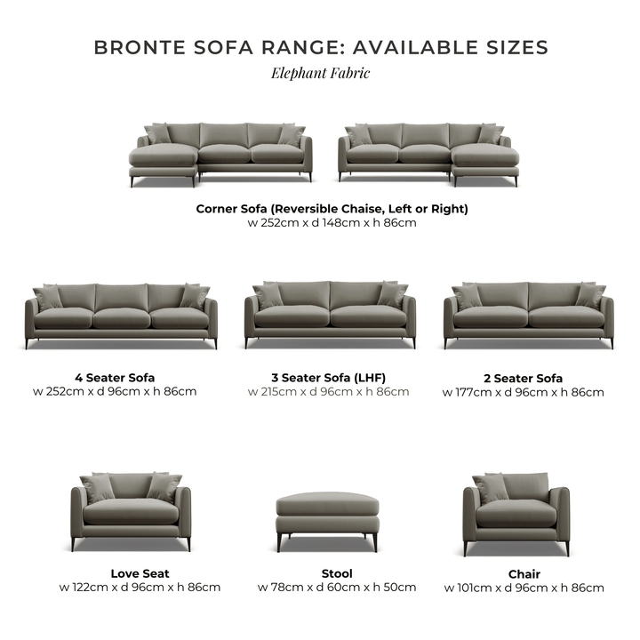 Bronte Elephant Velvet Sofa Range, With Black Metal Leg MTO Sofa 