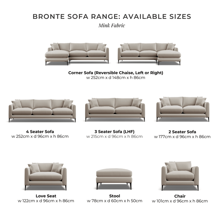 Bronte Mink Velvet Sofa Range, With Black Metal Leg MTO Sofa 