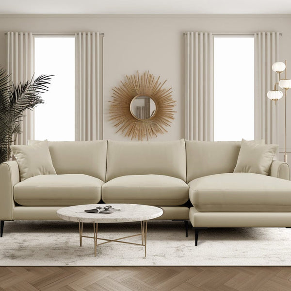 Bronte Pumice Beige Velvet Sofa Range, With Black Metal Leg MTO Sofa 