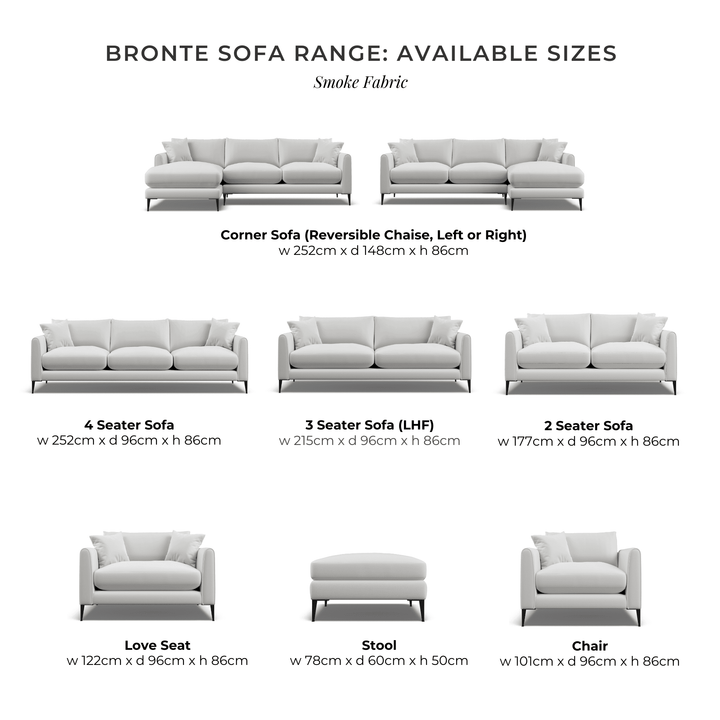 Bronte Silver Velvet Sofa Range, With Black Metal Leg MTO Sofa 
