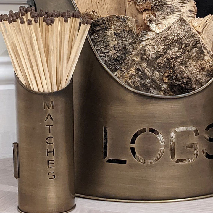 Bronze Finish Logs & Kindling Buckets & Matchstick Holder Accessories 