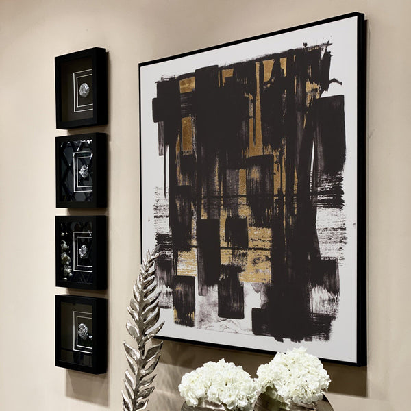 Calame Canvas Wall Art in Monochrome with Gold Foil Art 