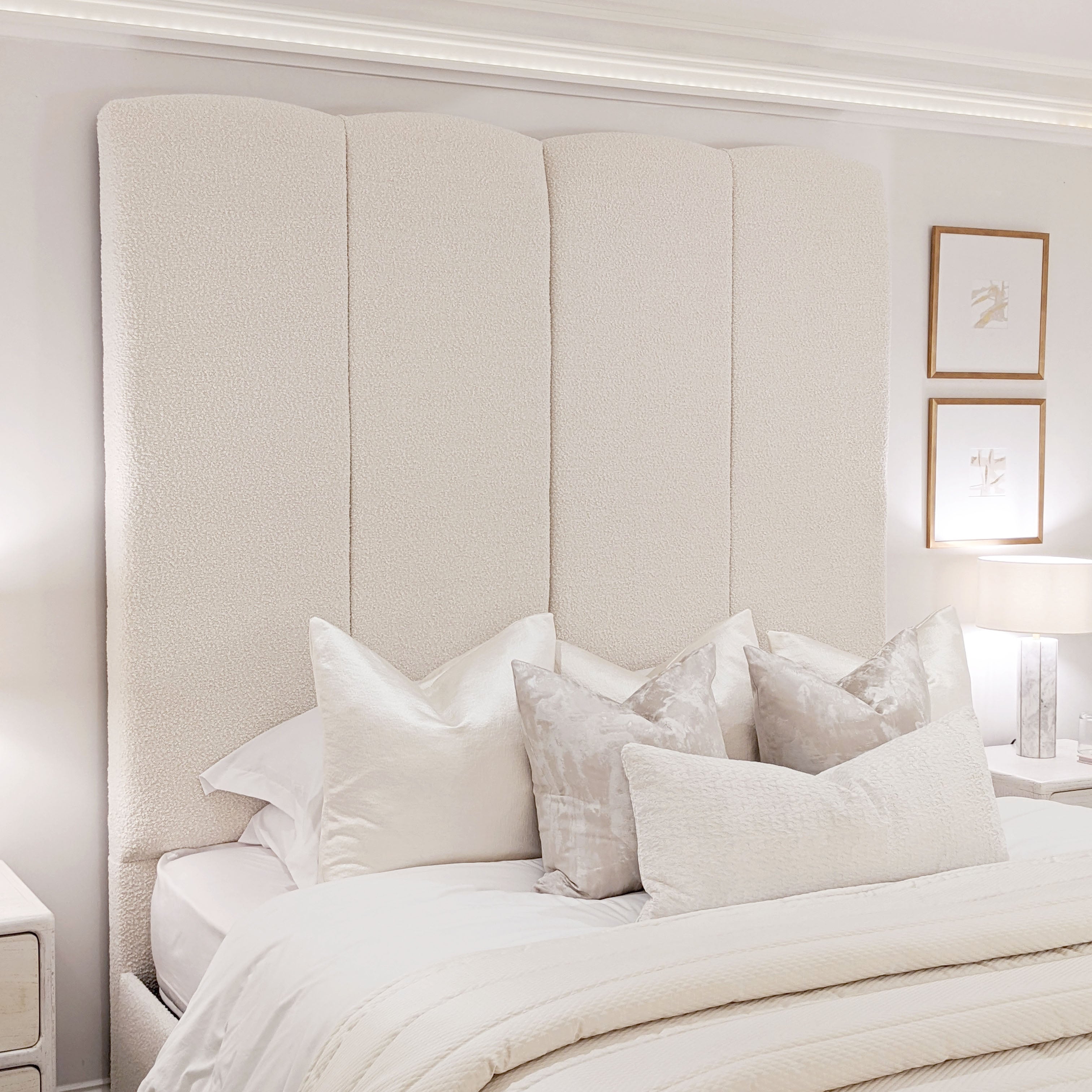 Cascade Cream Boucle Luxury Panelled Bed Bed 