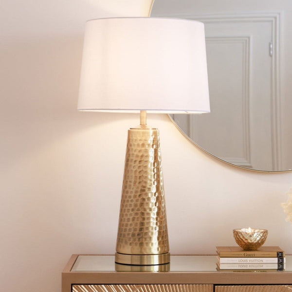 Vintage Large Hammered Brass Table Lamp