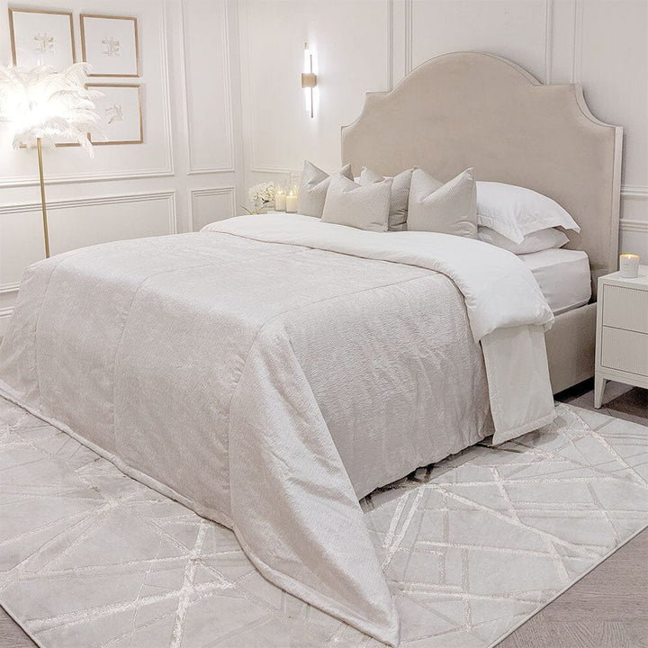 Celine Ornate Vanilla Velvet Bed MTO Beds & Headboards 
