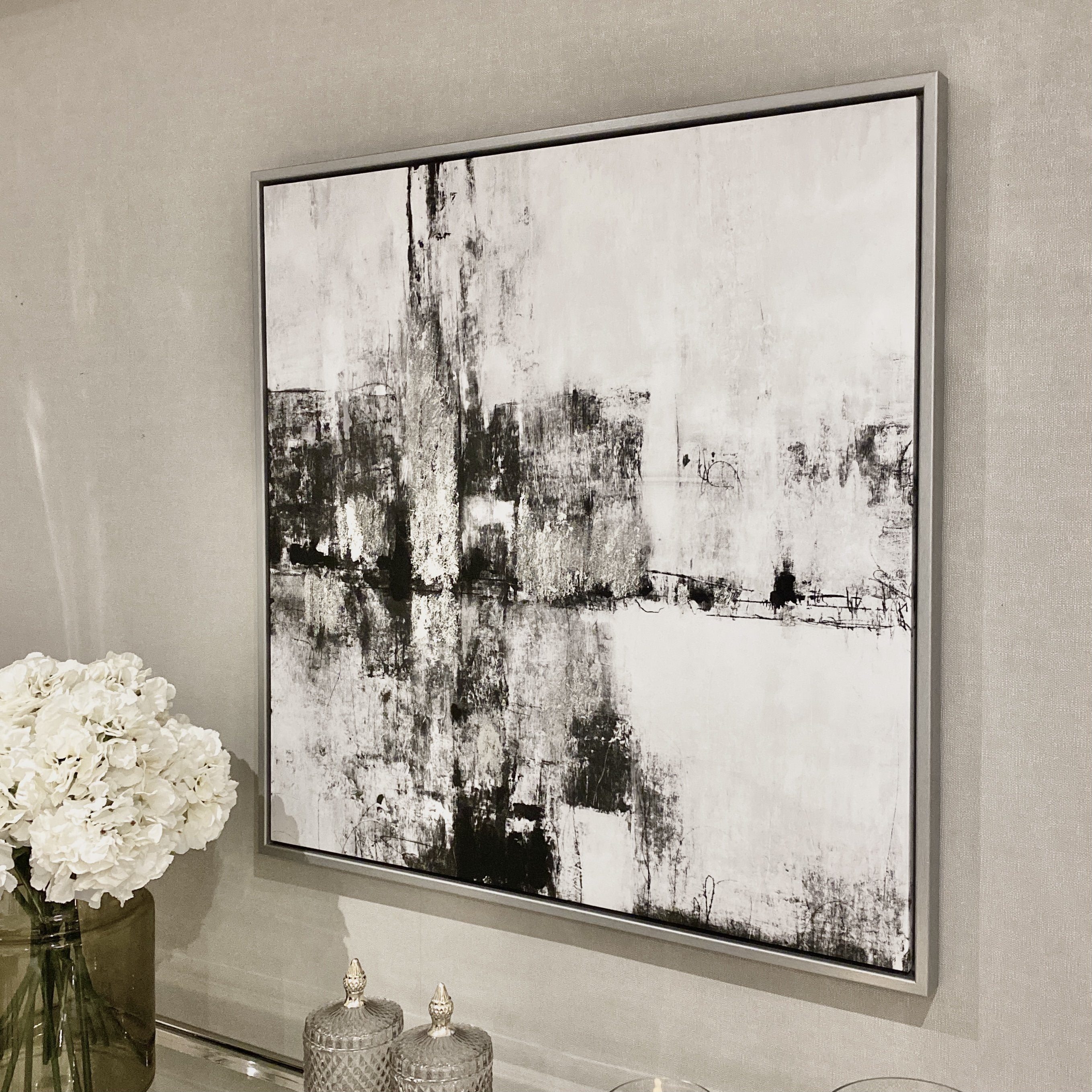 Cosmic Black, White & Silver Large Framed Canvas – Rowen Homes