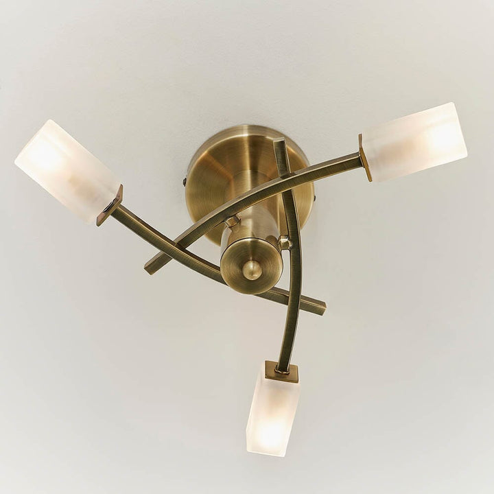 Cristo 3 Light Antique Brass Semi Flush Ceiling Light Lighting 