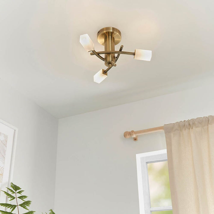 Cristo 3 Light Antique Brass Semi Flush Ceiling Light Lighting 