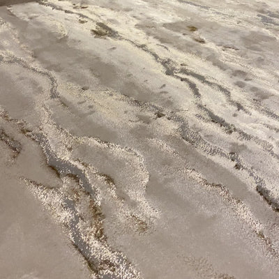 Astoria Cream & Metallic Gold Marble Velvet Rug With Grey Tones