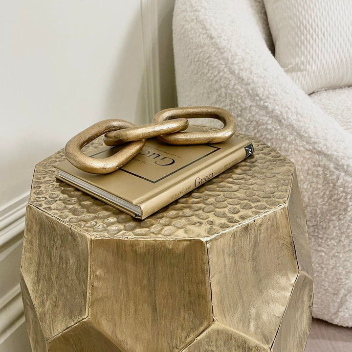 Dante Antique Gold Drum Side Table End and Side Table 