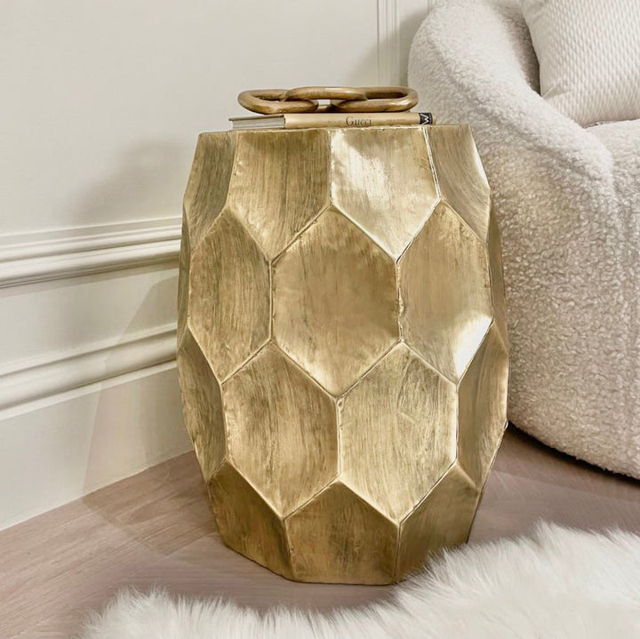 Dante Antique Gold Drum Side Table End and Side Table 