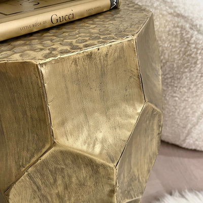 Dante Antique Gold Drum Side Table End and Side Table 