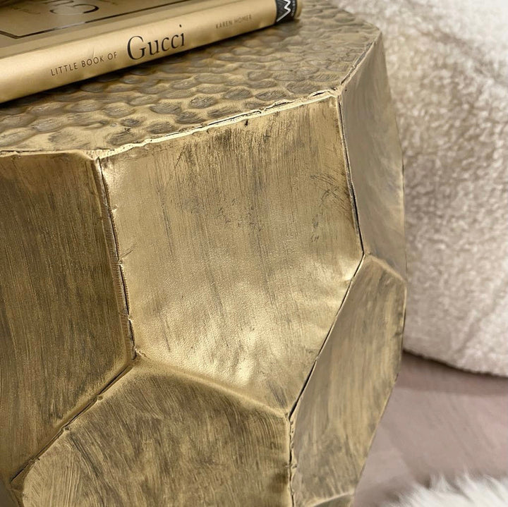 Dante Antique Gold Drum Side Table End and Side Table 