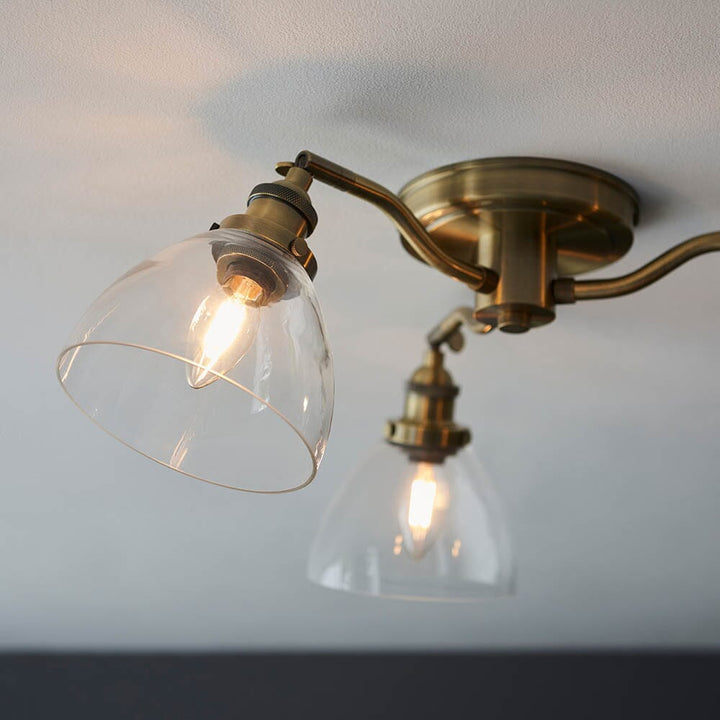 Darland Antique Brass & Glass 3 Light Semi Flush Ceiling Light Lighting 