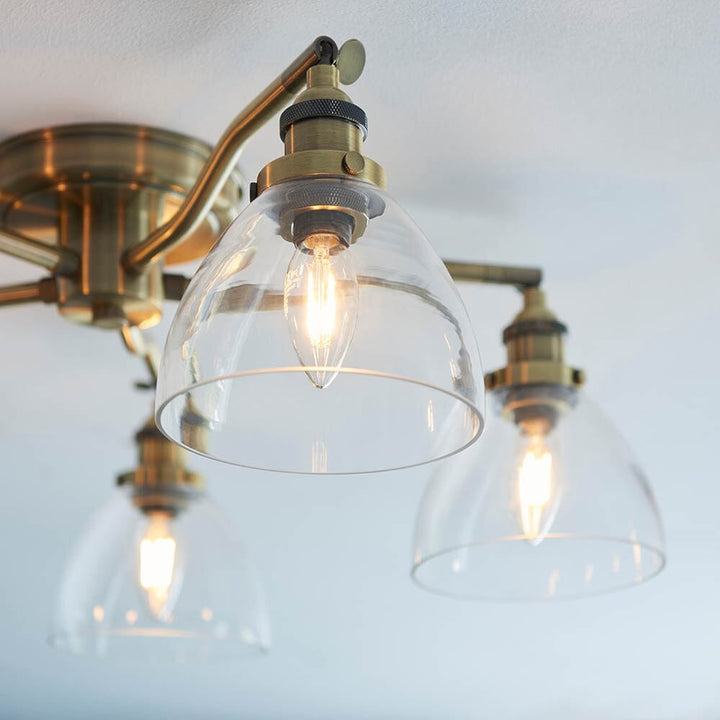 Darland Antique Brass & Glass 5 Light Semi Flush Ceiling Light Lighting 