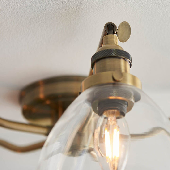 Darland Antique Brass & Glass 5 Light Semi Flush Ceiling Light Lighting 
