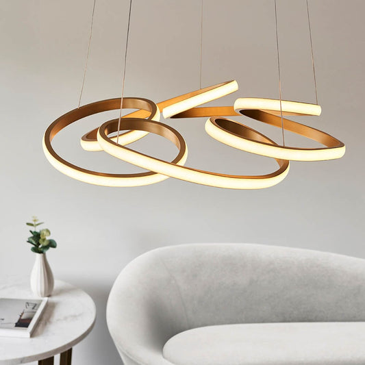 Demure Gold Satin Spiral LED Pendant Ceiling Light Lighting 