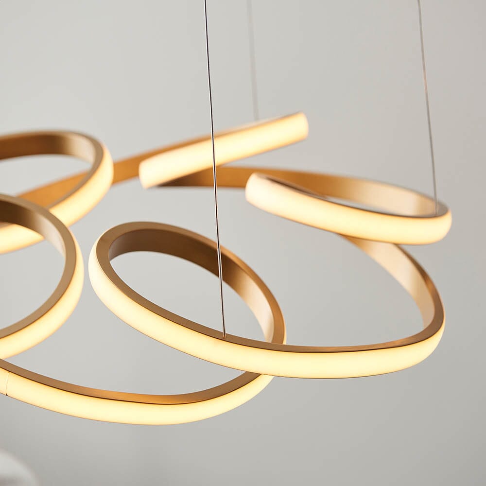 Demure Gold Satin Spiral LED Pendant Ceiling Light Lighting 