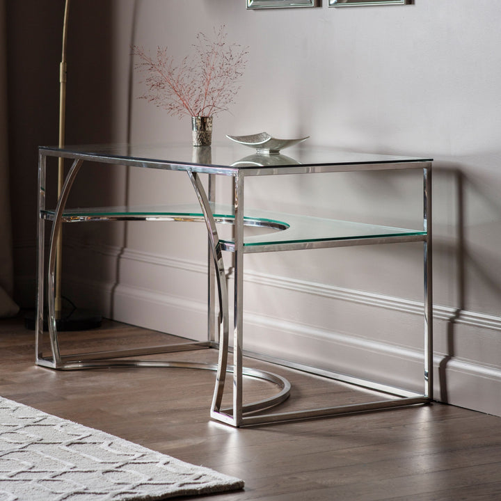 Dominica Curved Silver & Glass Desk Desk / Dressing Table 