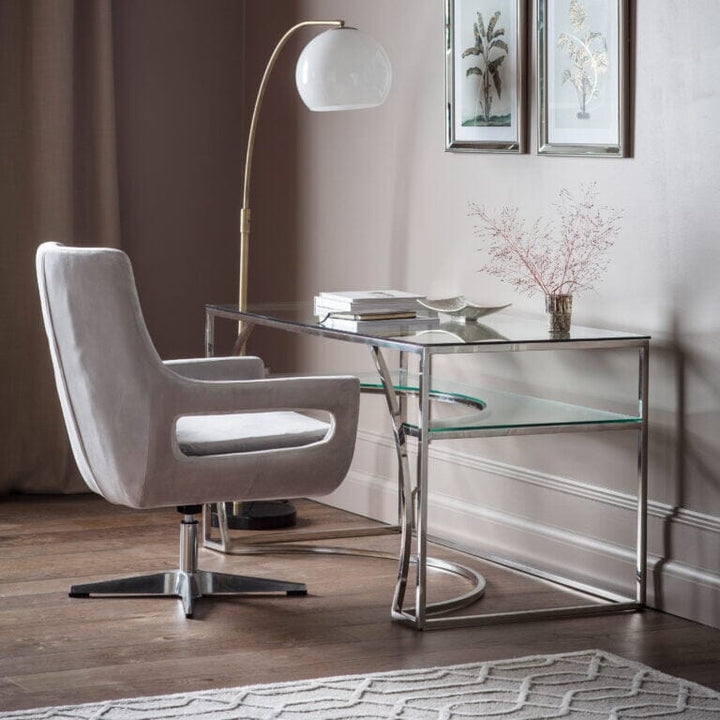 Dominica Curved Silver & Glass Desk Desk / Dressing Table 