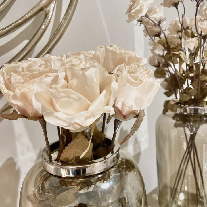 Dried Faux Ivory Rose Flower Stem - Pack of 6 Florals and Plants 