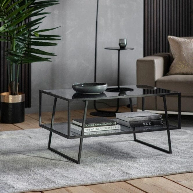 Eldoris Black Metal & Glass Coffee Table Furniture 