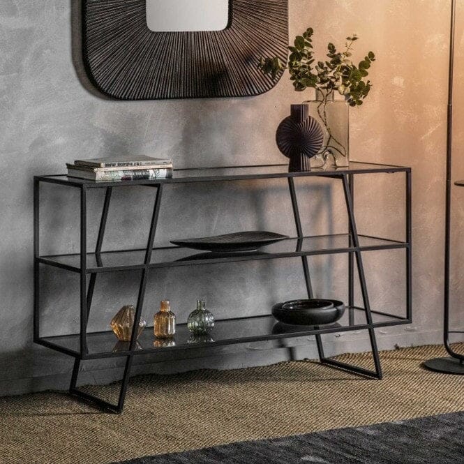 Eldoris Black Metal & Glass Console Table Furniture 