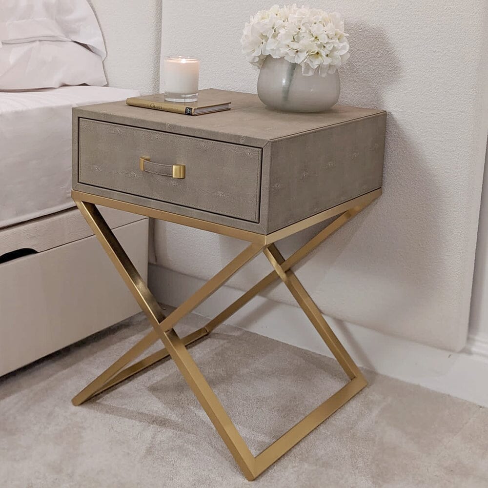 Elixir Mink and Gold Faux Shagreen Bedside Table Rowen Homes