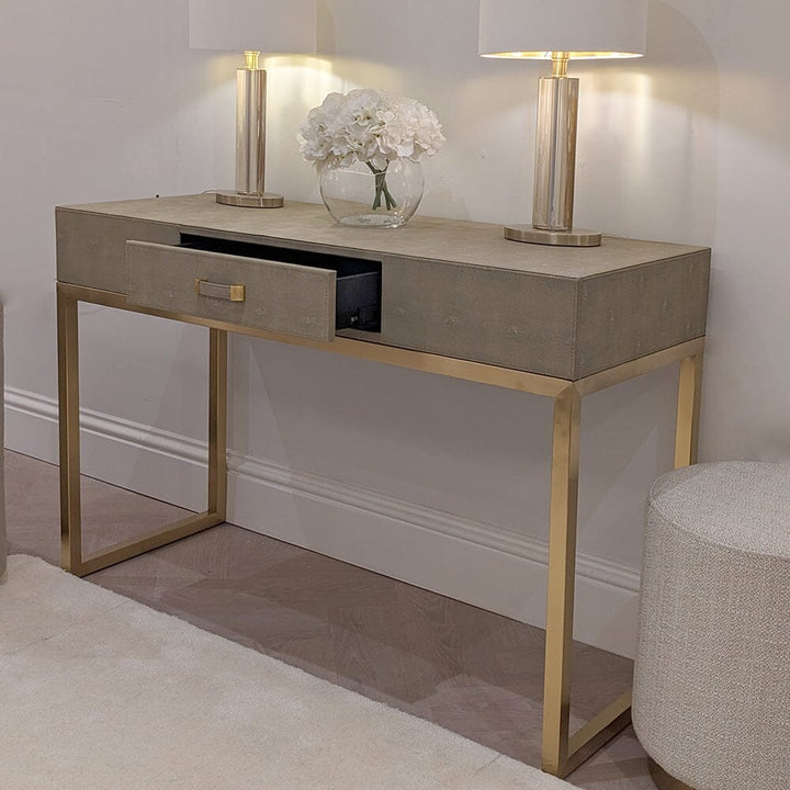 Elixir Mink and Gold Faux Shagreen Console Table 