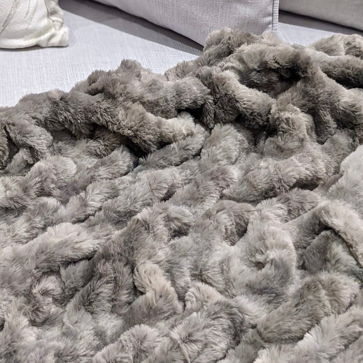 Elora Slate Grey Faux Fur Textured Throw Throw 