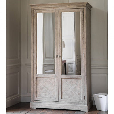 Elysium Natural Wood 2 Mirror Door Wardrobe Furniture 