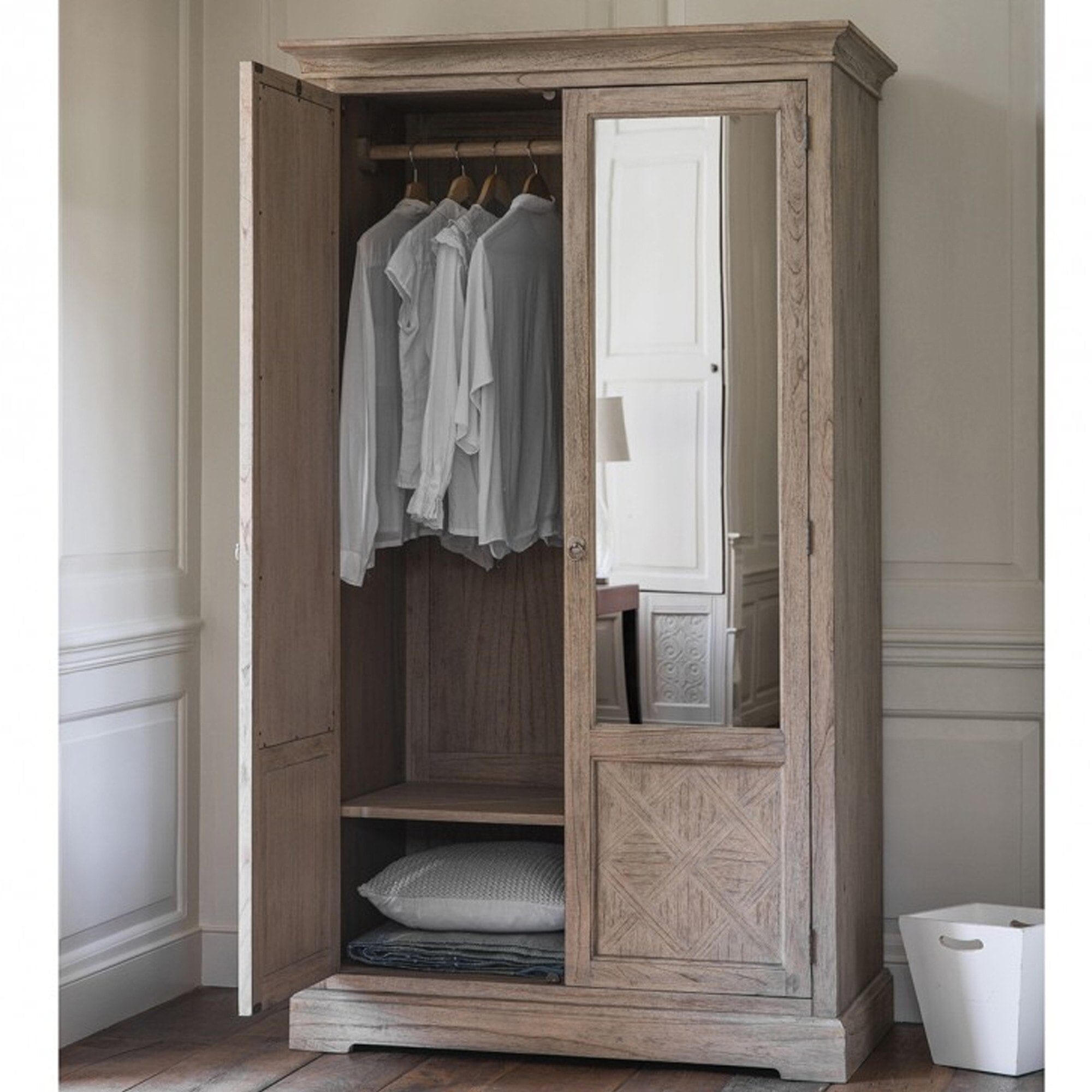 Elysium Natural Wood 2 Mirror Door Wardrobe Furniture 